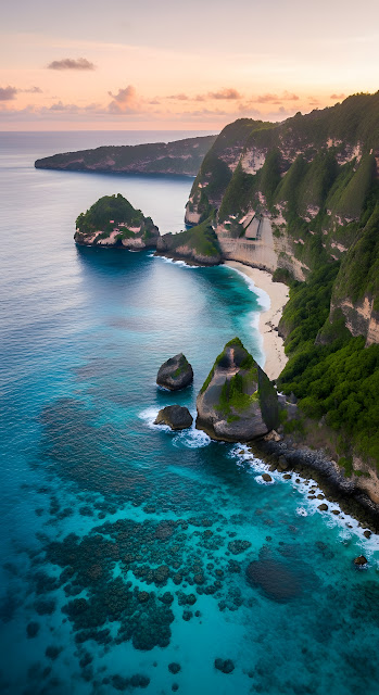 Dramatic Tropical Cliffs Turquoise Ocean Aerial View - Free mobile Wallpaper