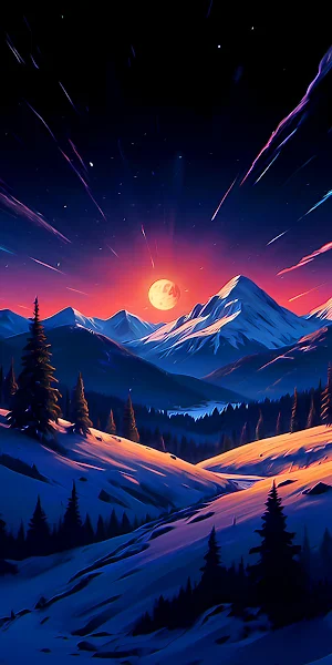 Vibrant Winter Mountain Nightscape Full HD iPhone Wallpaper Background