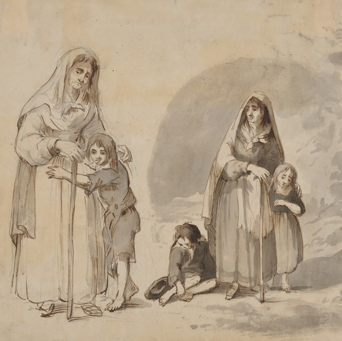Beggar women with children