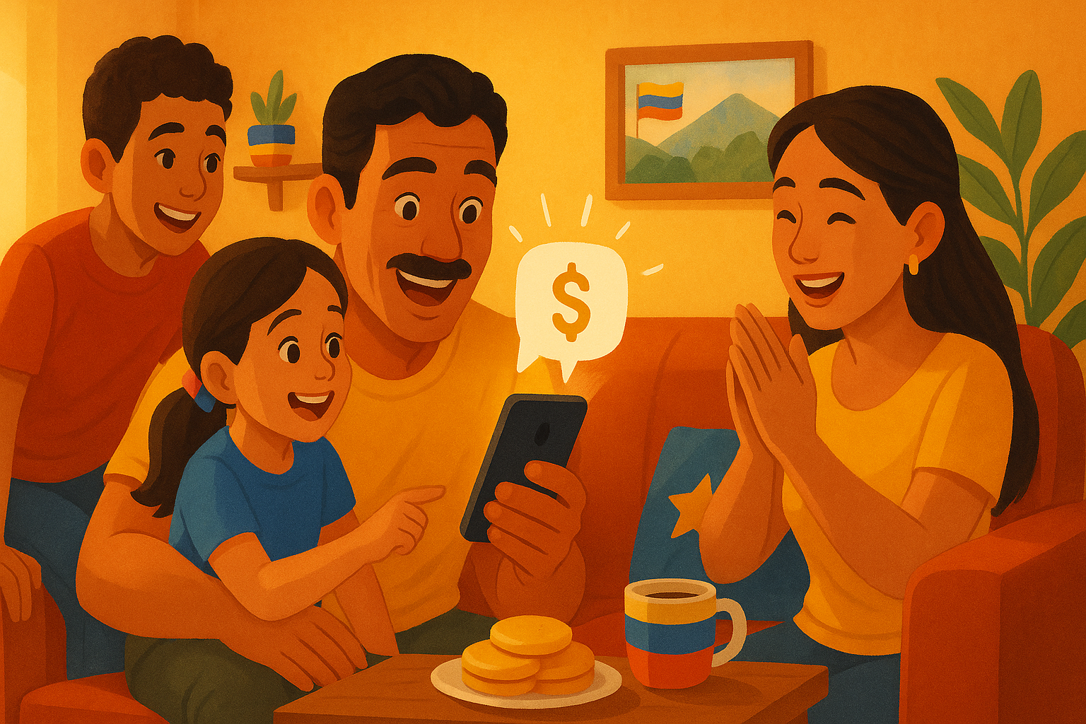 Familia venezolana recibiendo remesa desde el exterior de forma segura y económica