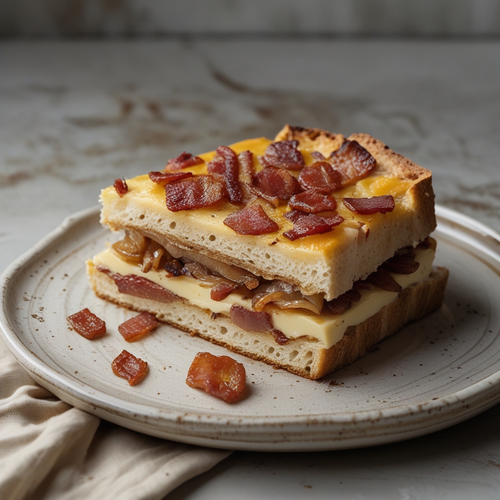 Smoked Gouda & Applewood Bacon Strata with Caramelized Onions and Fresh Thyme