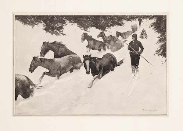 Working snow bound ponies out of the mountains 1900