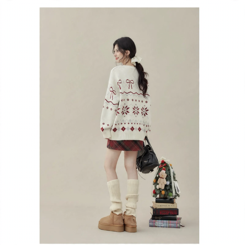 Fair-Isle Christmas Sweater with Snowflakes and Bows