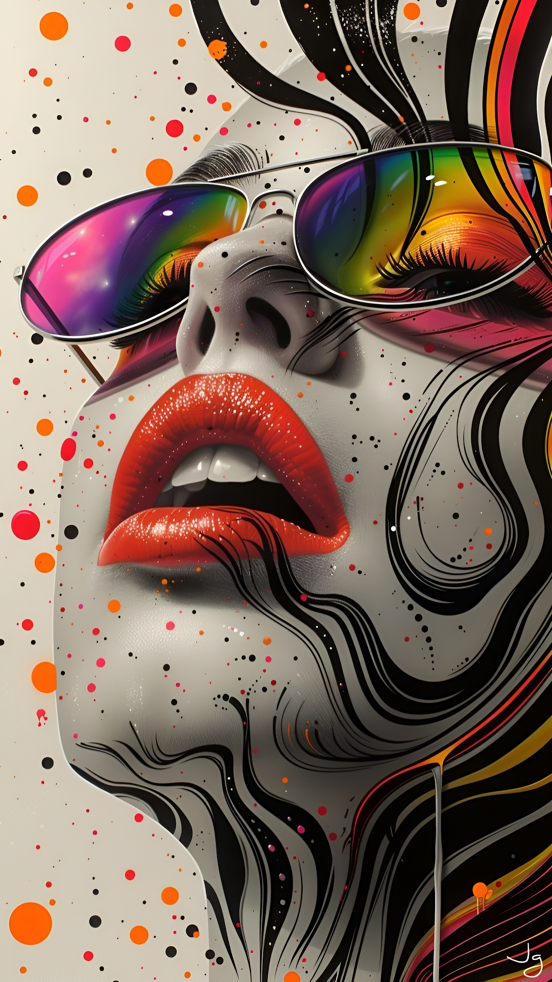 Pop Art Glamour Woman with Rainbow Aviator Sunglasses - Free 4K mobile Wallpaper