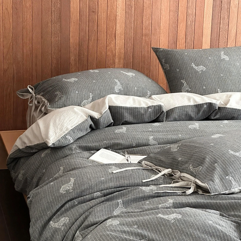 Cotton-Linen Bedding Set, Jacquard, with Ties