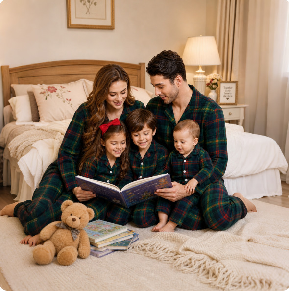 Family Pajama Set, checked, with shawl collar