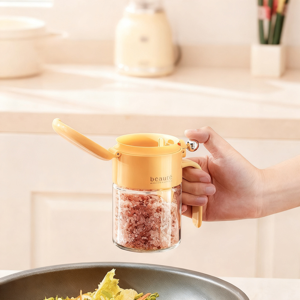 Spice jar with push lid, airtight sealed