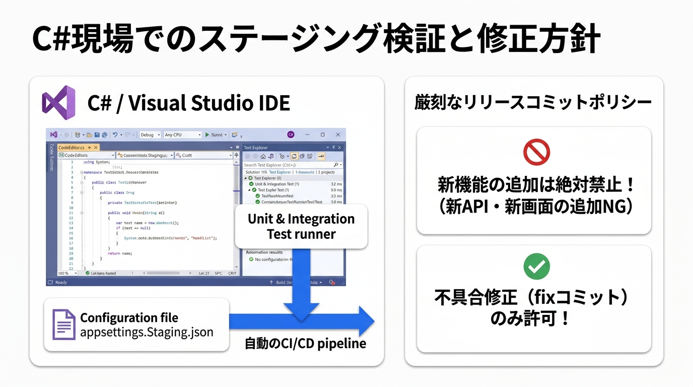 C#現場でのステージング検証と修正方針
