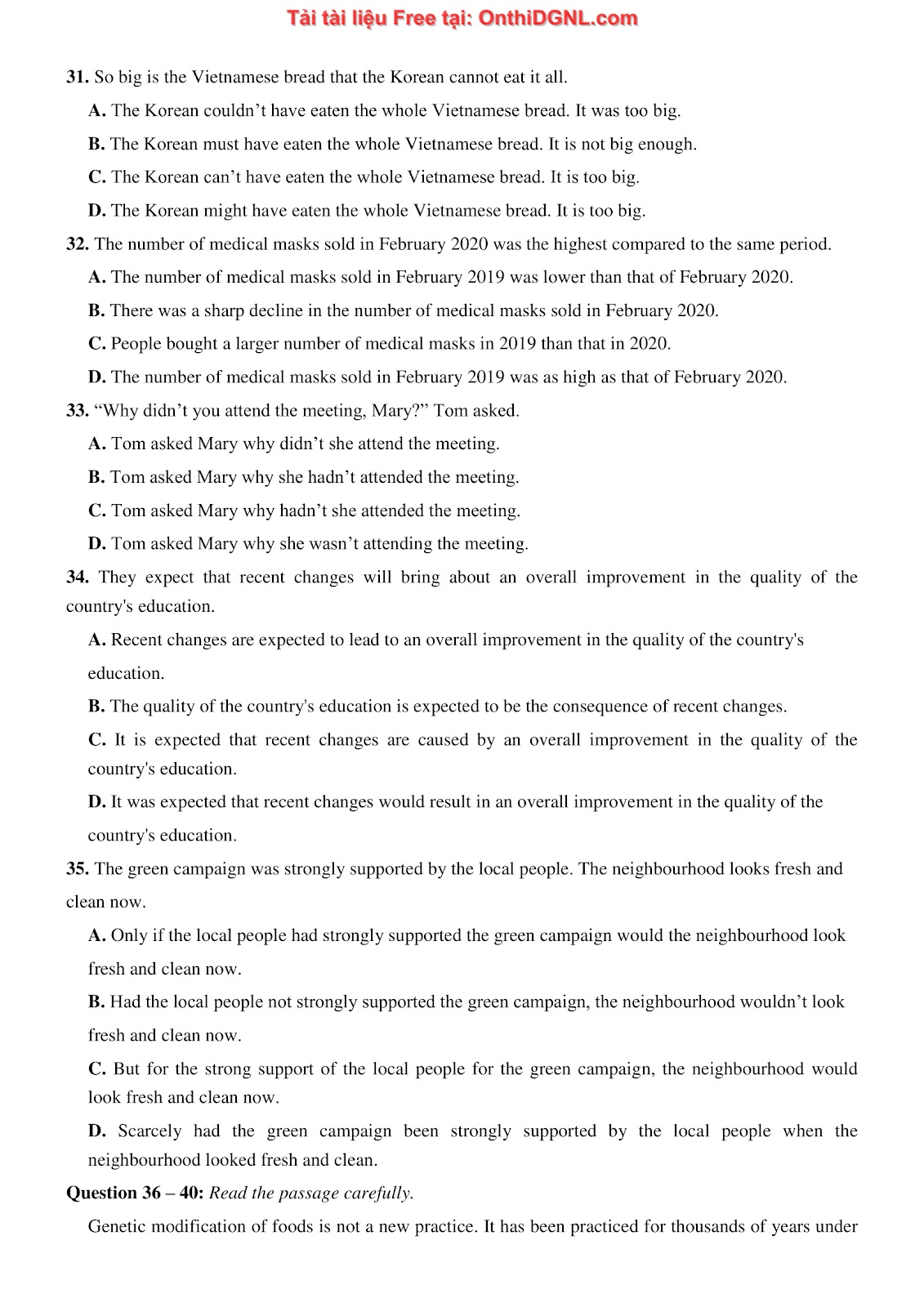 800 bài tập môn Tiếng Anh - Ôn thi ĐGNL ĐHQG TP HCM Phần 31