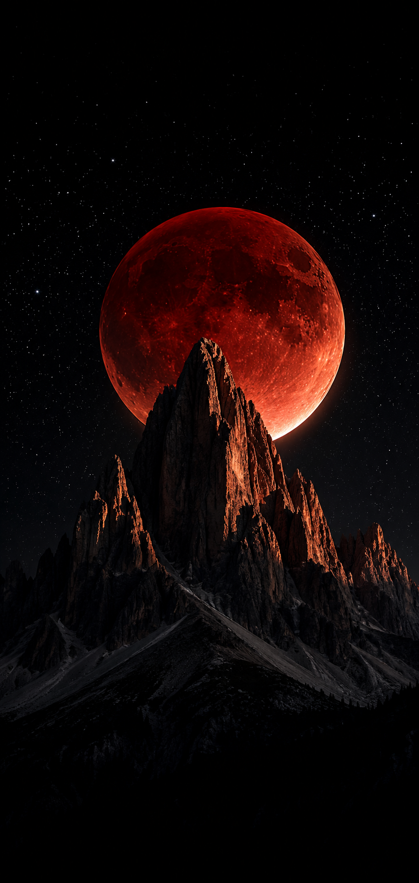 Dolomites Peak under blood red lunar eclipse mobile wallpaper - Free 4K mobile Wallpaper