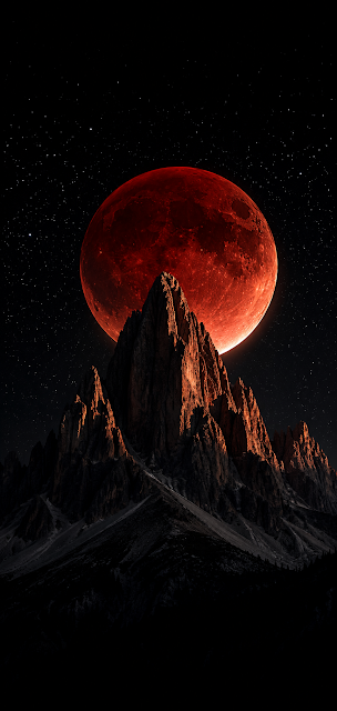 Dolomites Peak under blood red lunar eclipse mobile wallpaper - Free mobile Wallpaper