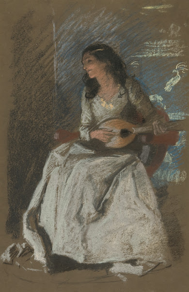 Study of lady playingmandolin