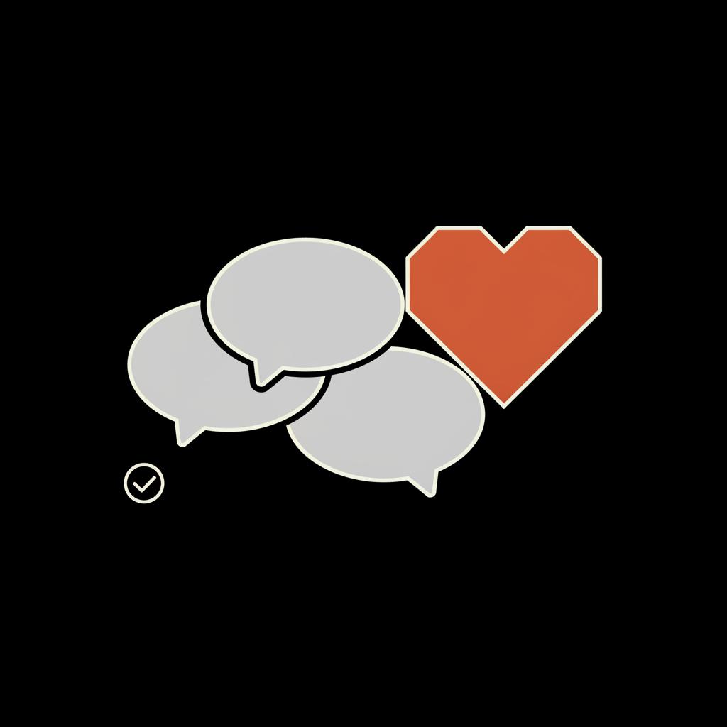 Minimal flat vector infographic showing clustered speech bubbles with a heart accent in Social Success Hub brand colors, illustrating how to build trust on social media.