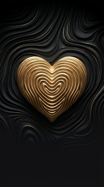 Abstract Symmetrical Gold Heart on Textured Black Swirls Wallpaper - Free mobile Wallpaper