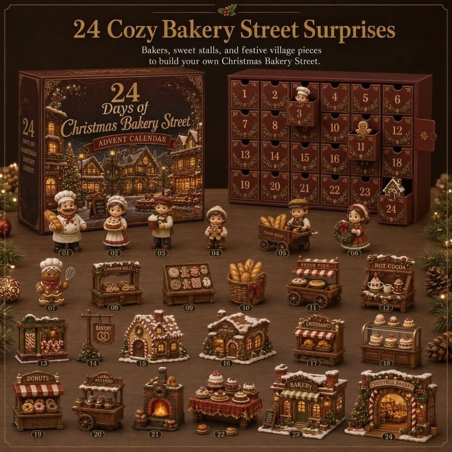 Christmas Village Advent Calendar, Acrylic Hanging Decoration