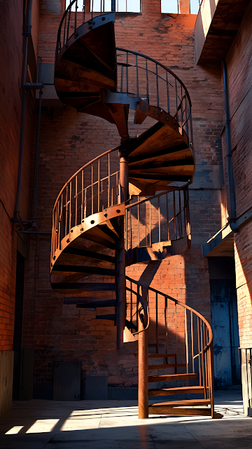 Rusty Industrial Spiral Staircase Brick Loft - Free mobile Wallpaper