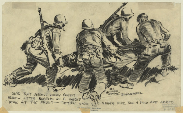 Litter bearers on a jungle trail at the front 1942