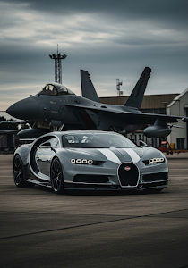 Bugatti Chiron with Jet Fighter