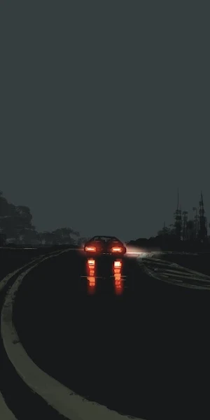 Night Drive, Dark Road, Moody, Car Lights 4K Wallpaper Background
