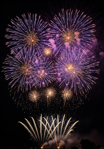 Vibrant Purple and Gold Fireworks Display