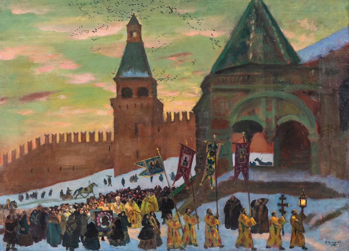 Procession by St Basils Cathedral Moscow 1921