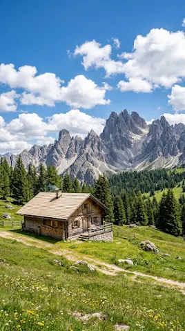 Traditional Alpine Wooden Cabin in Dolomites