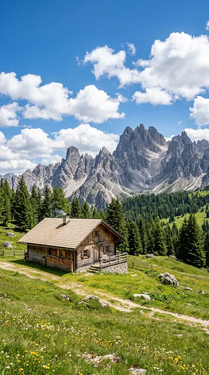 Traditional Alpine Wooden Cabin in Dolomites