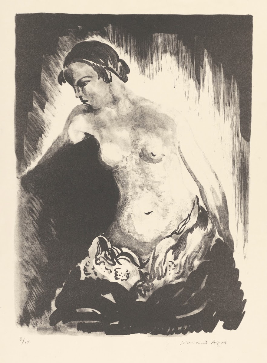 Femme nue assise sur un divan 20th Century