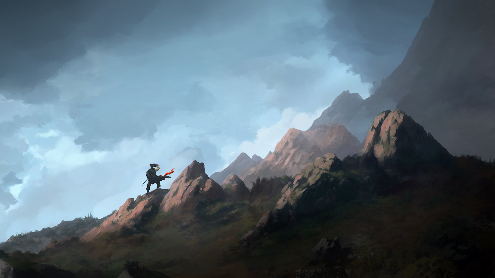 Lone Warrior On Rocky Mountain - Digital Concept Art 4K Wallpaper (3840x2160)