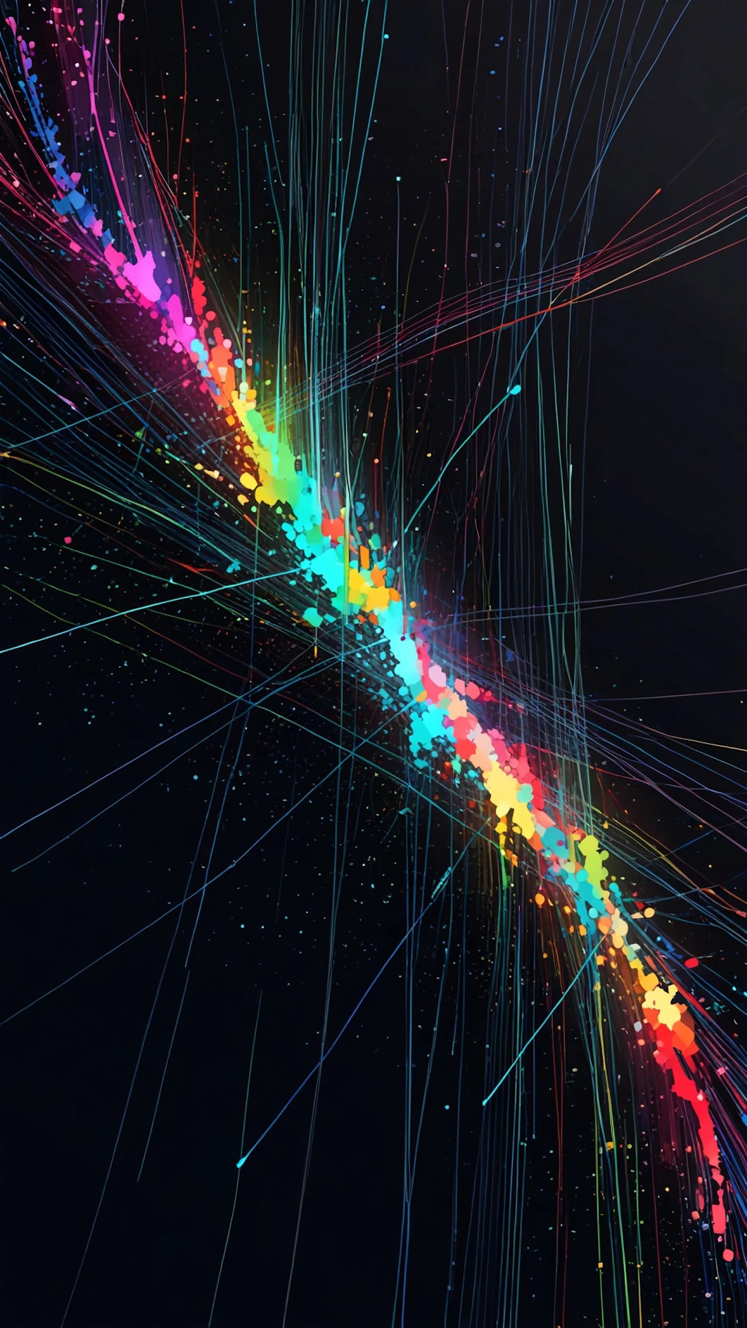 Neon Rainbow Particle Explosion Abstract Digital Art - Free 4K mobile Wallpaper