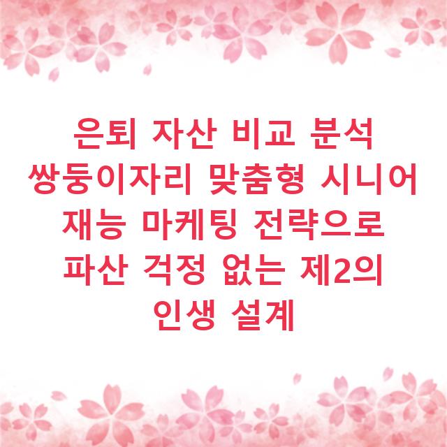 은퇴 자산 비교 분석 쌍둥이자리 맞춤형 시니어 재능 마케팅 전략으로 파산 걱정 없는 제2의 인생 설계