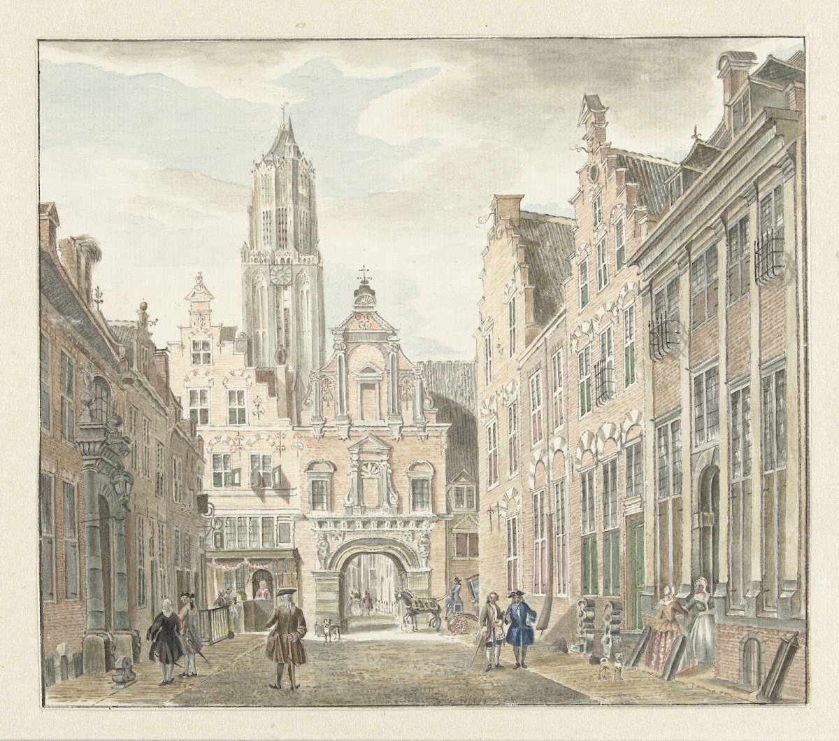 Nieuwstraat in Utrecht met gezicht op de Domtoren after Jan de Beijer 1753