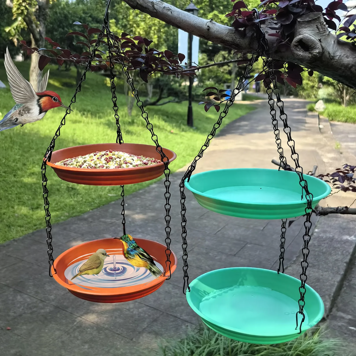 Double-layer hanging bird feeder