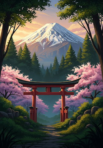 Mount Fuji Red Torii Sunset