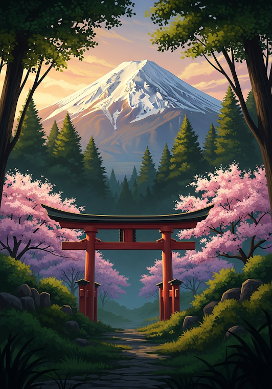 Mount Fuji Red Torii Sunset