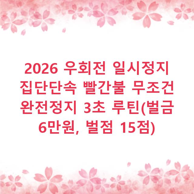 2026 우회전 일시정지 집단단속 빨간불 무조건 완전정지 3초 루틴(벌금 6만원, 벌점 15점)