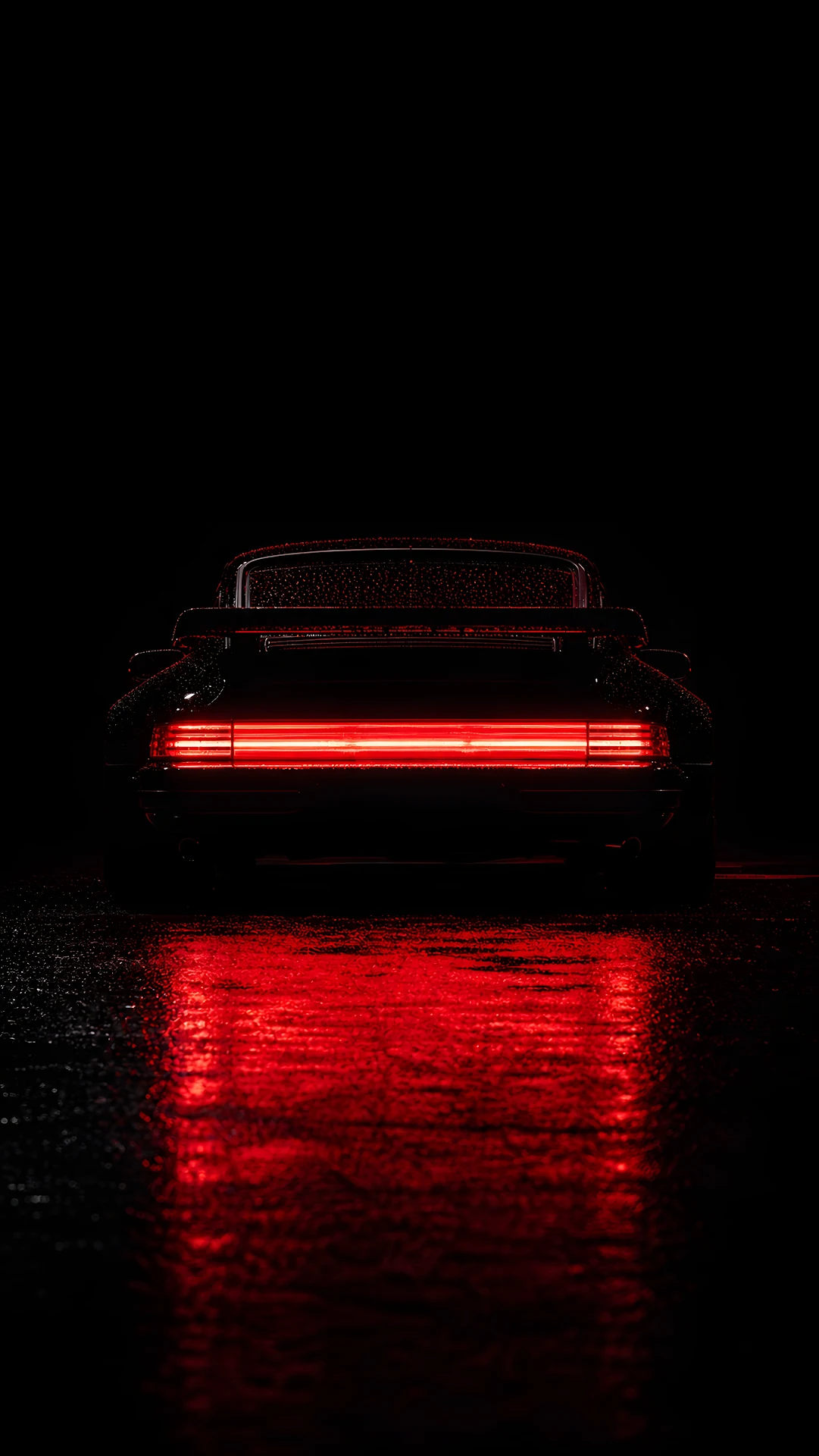 1980s Retro Black Sports Car Tail Lights in the Rain - Free 4K mobile Wallpaper