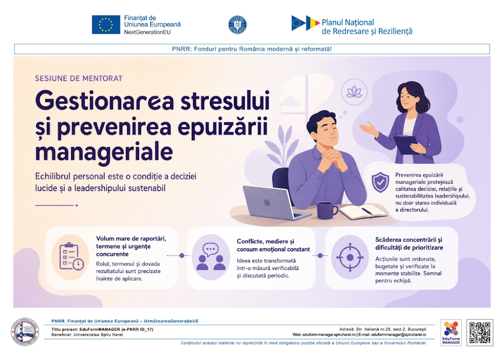 Coperta ghidului Gestionarea stresului și prevenirea epuizării manageriale. Dezvoltarea strategiilor de menținere a echilibrului personal