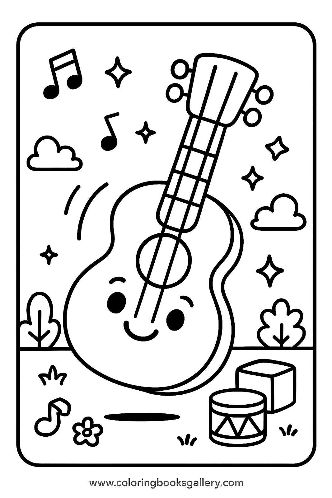 Toy Guitar for Kids – Free Printable Coloring Sheet for Kids and Adults – free coloring page for kids