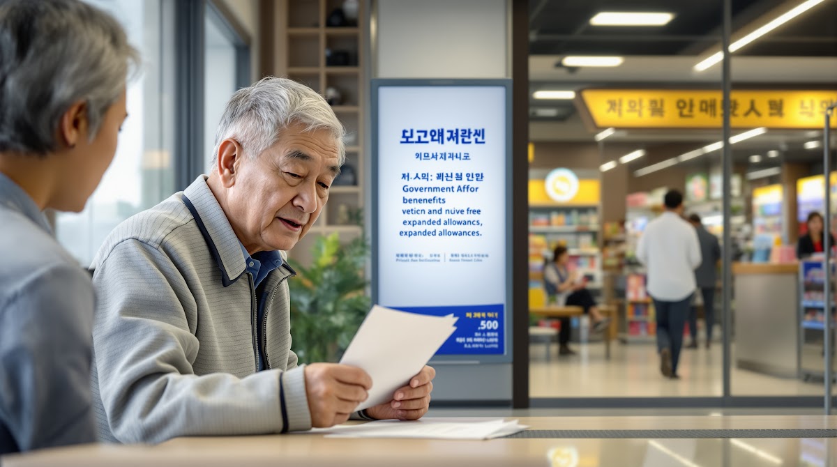 국가유공자 혜택  2025년 국가유공자 혜택에서 지방자치단체 수당 확대, 민간 할인 서비스(편의점, 마트 등) 적용 안내문을 보는 유공자 가족, 지역별 보훈청 상담 장면, 세븐일레븐 할인 포스터 등 실제 적용 사례