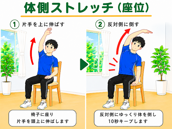 体側ストレッチ（座位）