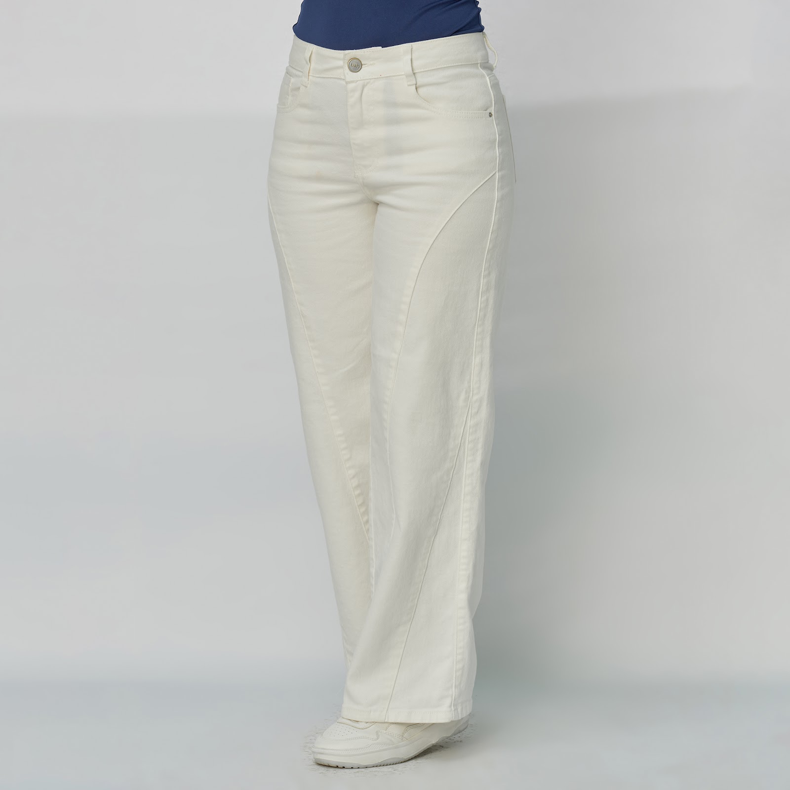 Jean dama Wide Leg tiro alto licrado con detalle de costuras, color Ivory - Vista 6