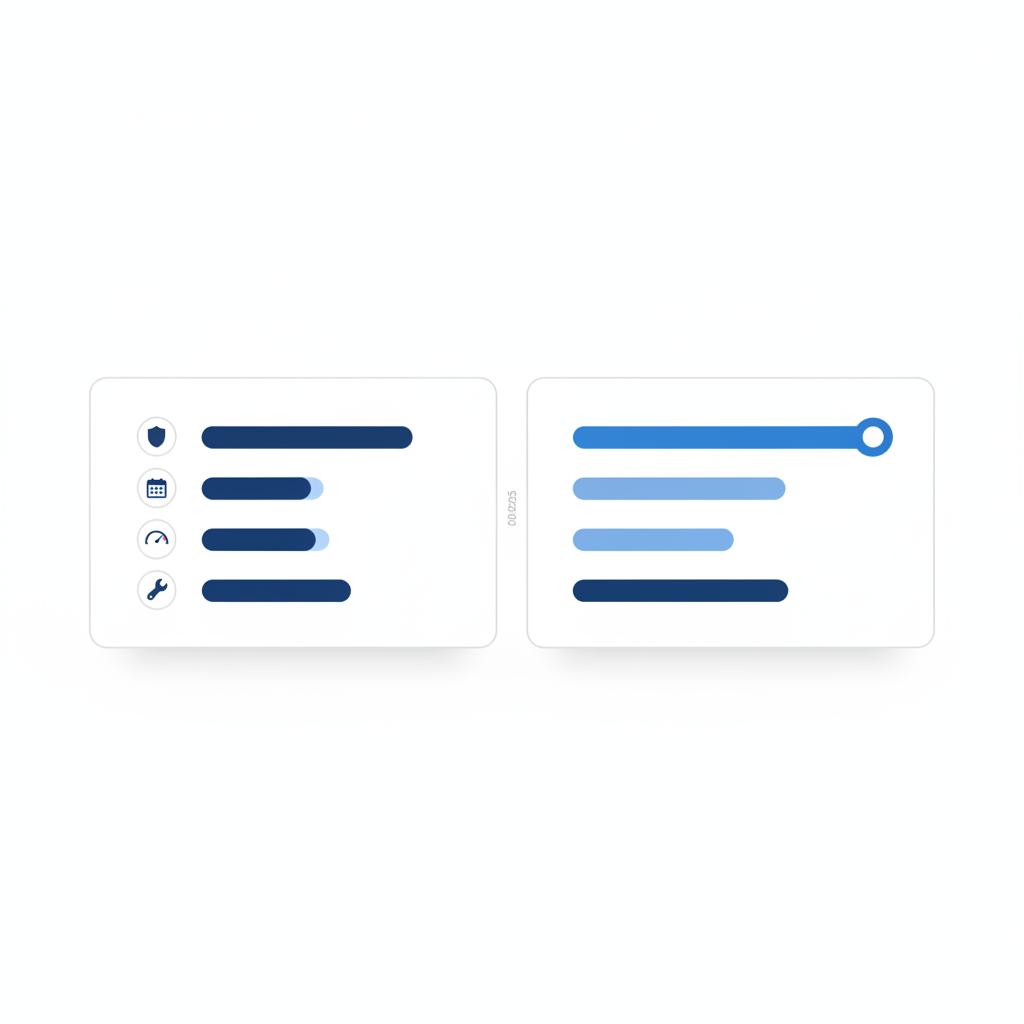 Minimalist 2D vector screenshot style showing a vehicle history report summary beside a pricing comparison chart for ford explorer used for sale clean white background and brand blue accents