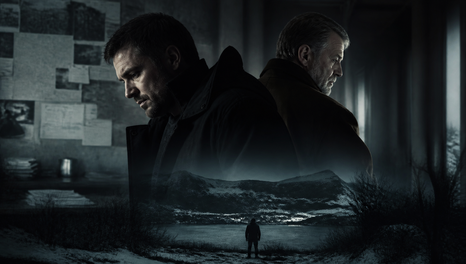 Blood Sacrifice Netflix series poster-style image with a detective in a cold crime scene mood