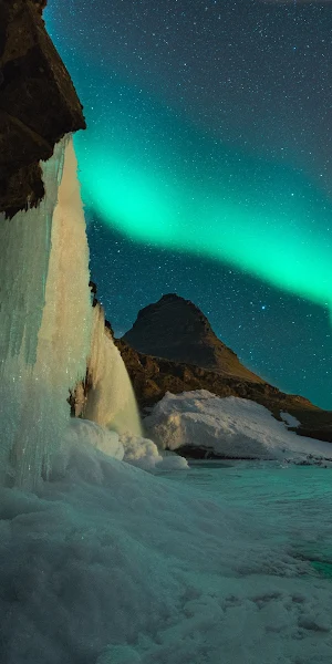 Iceland, Aurora, Kirkjufell, Waterfall Full HD iPhone Wallpaper Background