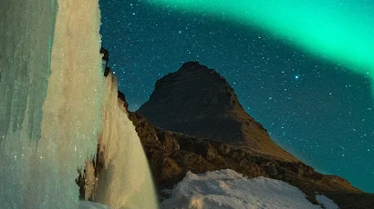 Iceland, Aurora, Kirkjufell, Waterfall Full HD iPhone Wallpaper