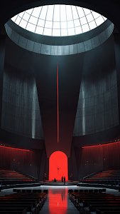 Futuristic Auditorium with Red Glow and Dome Skylight