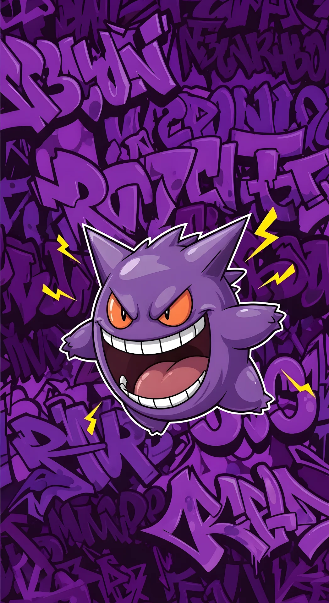 Gengar Character with Purple Graffiti Background - Free 4K mobile Wallpaper