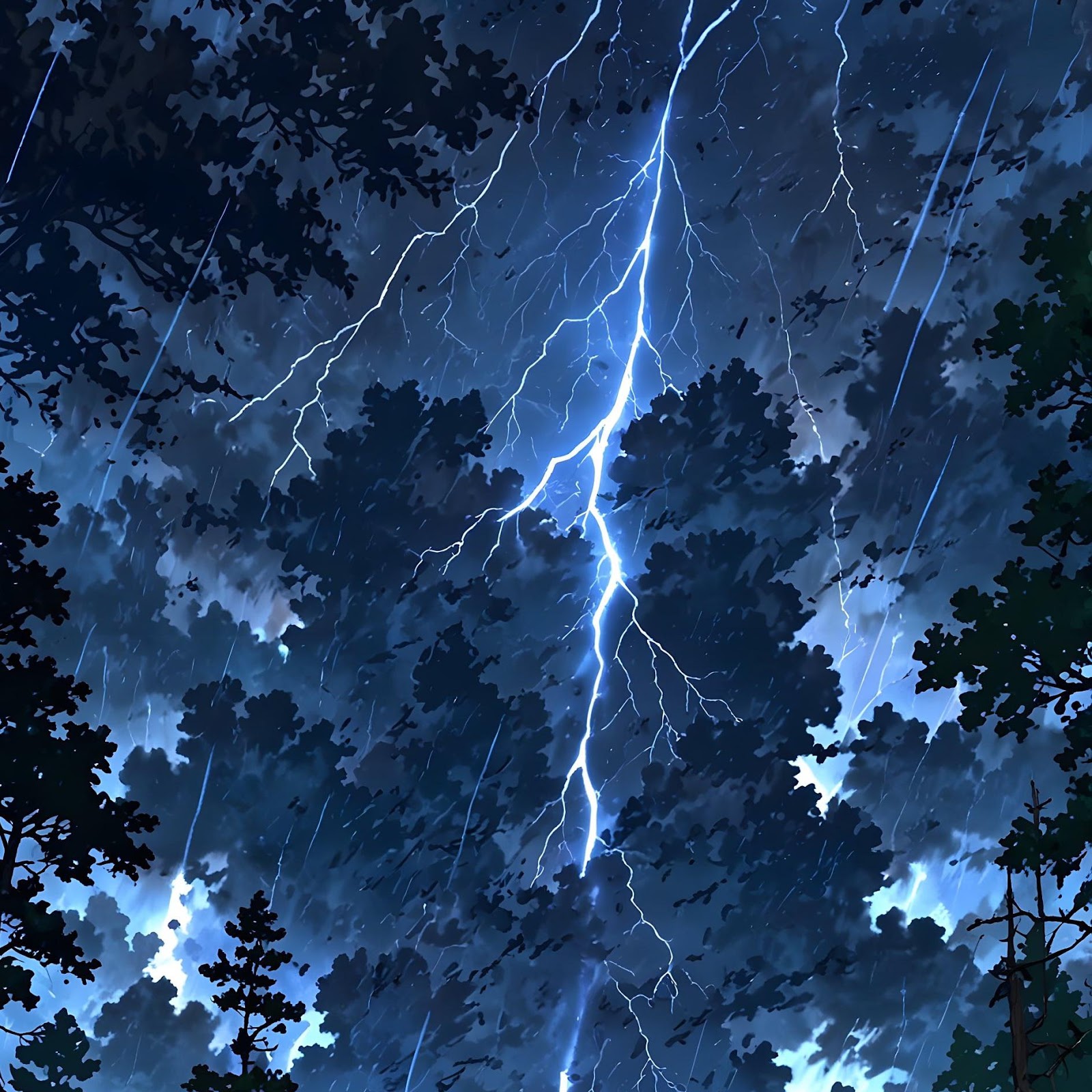 Download Bright Lightning Strike Over Forest 2K iPhone