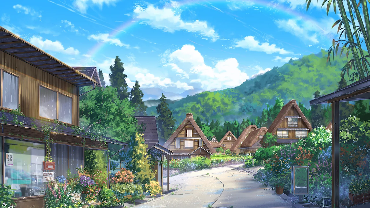 Landscape, Artwork, Anime, Street, Sky Full HD Desktop Wallpaper